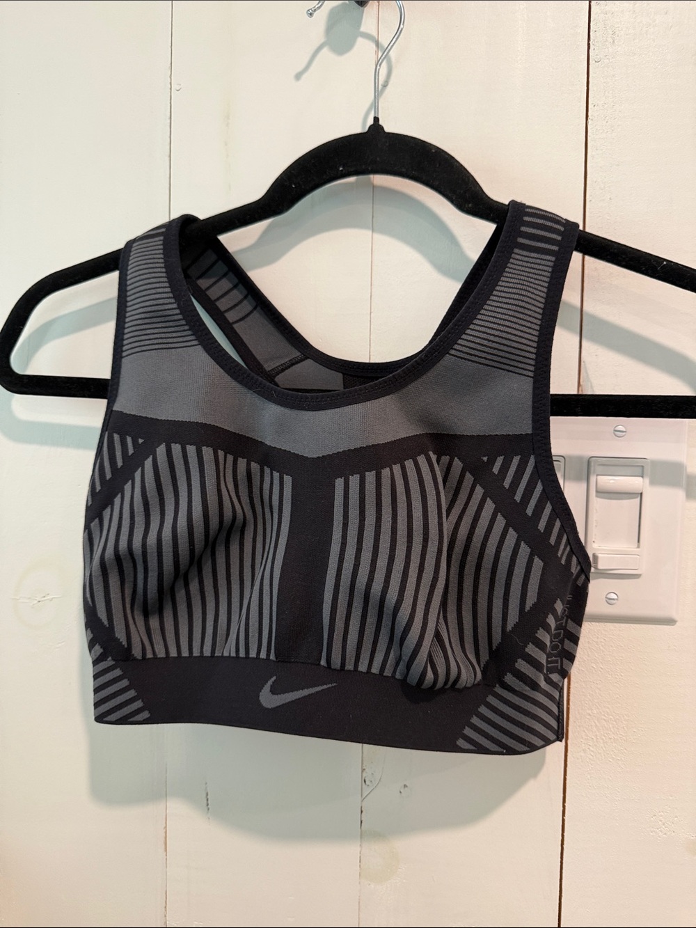Nike Black & Gray Striped High-Support Sports Bra